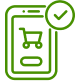 A green phone displaying a shopping cart icon, symbolizing online shopping and mobile commerce.