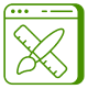 A green icon depicting a knife crossed with another knife, symbolizing caution or safety in food preparation.