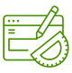 A green line icon depicting a pencil and paper, symbolizing writing or note-taking activities.