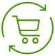 Green shopping cart icon displayed on a black background, symbolizing online shopping and retail convenience.