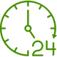 A clock displaying a green arrow indicating the 24-hour time format.