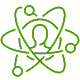 A green atom symbol displayed prominently against a black background, representing scientific concepts and atomic structure.