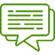 A green speech bubble icon representing communication and dialogue.