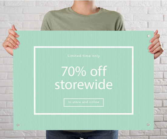 Storewide banner mockup displaying a bold '70% Off' promotion, designed to attract customer attention.