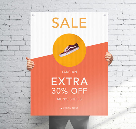 Sale poster mockup featuring vibrant colors and bold text, designed to attract attention and promote special offers.