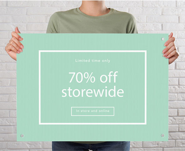 Storewide banner mockup displaying a bold '70% Off' promotion, emphasizing significant savings for customers.