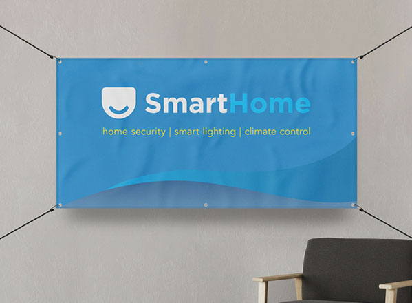 A banner displaying the smart home logo is prominently hung on a wall, showcasing modern technology and innovation.