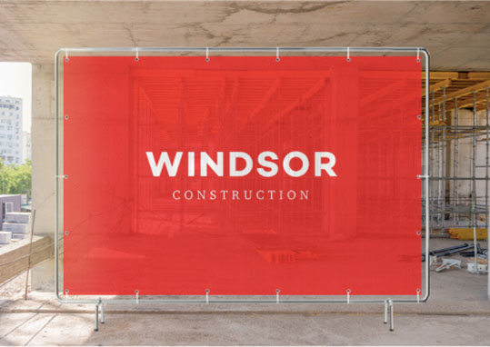 Windsor construction sign displayed prominently at a construction site, indicating ongoing building activities.