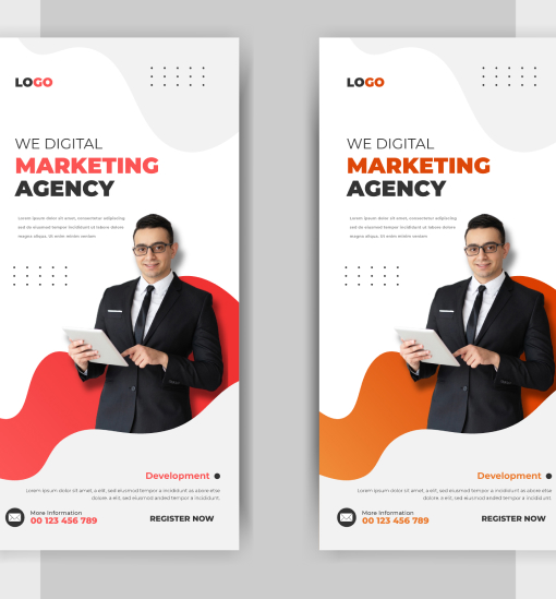 Digital marketing agency banner template featuring modern design elements and space for branding and promotional text.