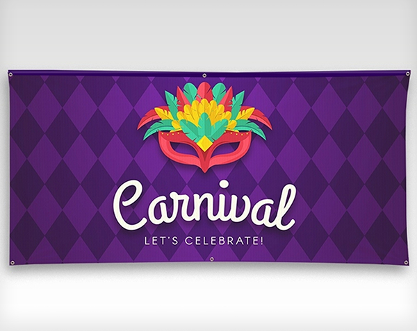 Colorful carnival banner featuring vibrant designs and festive elements, perfect for attracting attention at events.