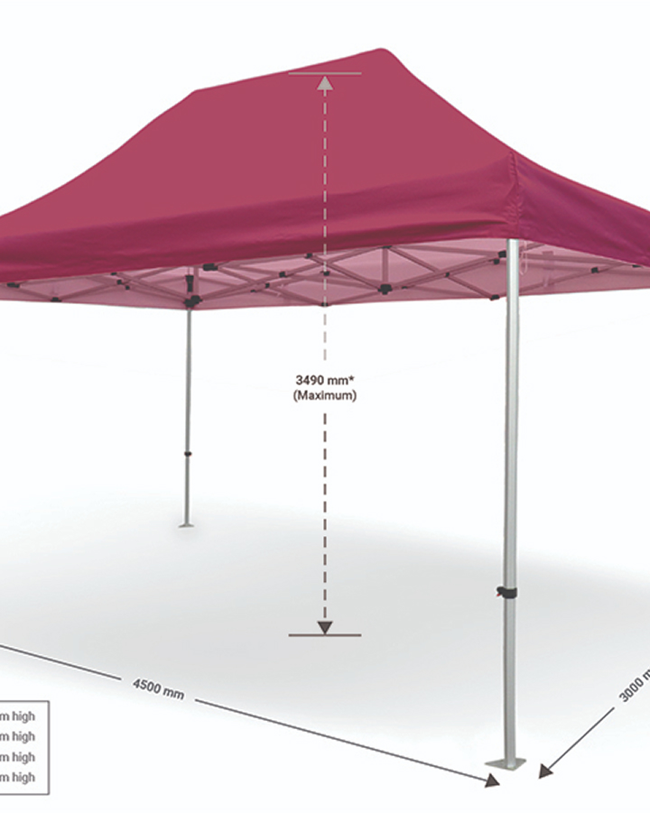 A tent displaying its dimensions, including size and height, set against a neutral background for clarity.