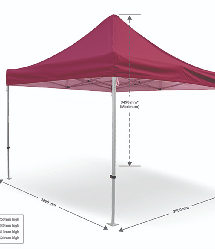 A tent displaying measurements for both the top and bottom sections, illustrating its dimensions clearly.