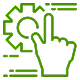 A green hand pointing at a gear icon, symbolizing settings or mechanical adjustments.