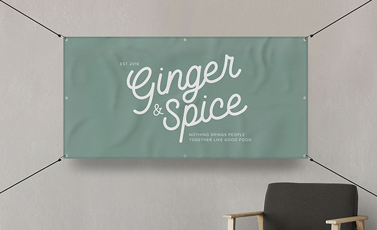 Ginger spice banner mockup featuring vibrant colors and a stylish design, ideal for promotional materials.