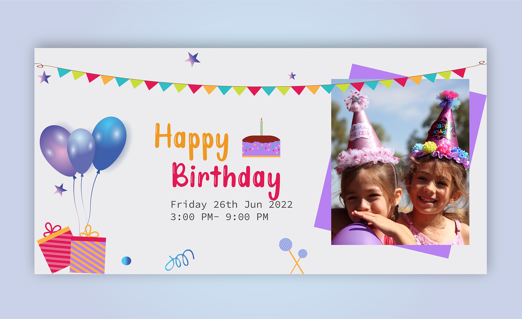 Happy birthday card template featuring colorful designs and cheerful elements, perfect for celebrating special occasions.